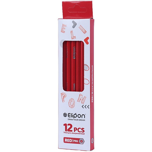 مداد قرمز کلاسیک الیپون Elipon PR6 بسته 12 عددی
