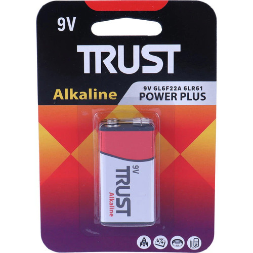 باتری کتابی 9 ولت تراست Alkaline Power Plus GL6F22A